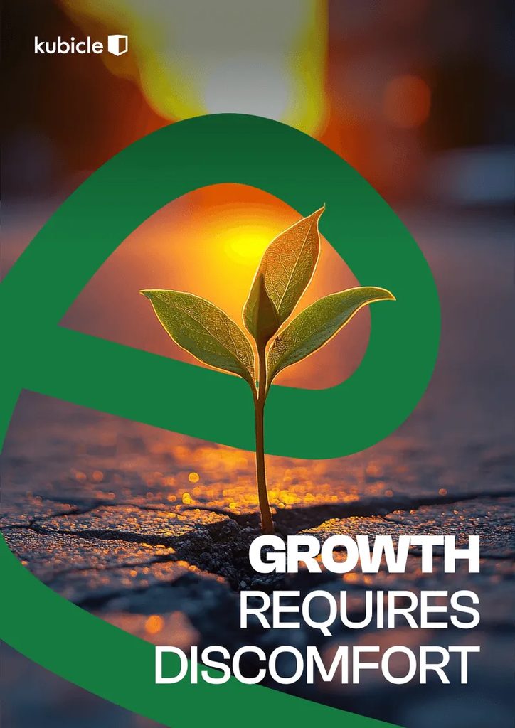 Kubicle value: Growth requires discomfort. A seedling pushes through cracked tarmac.